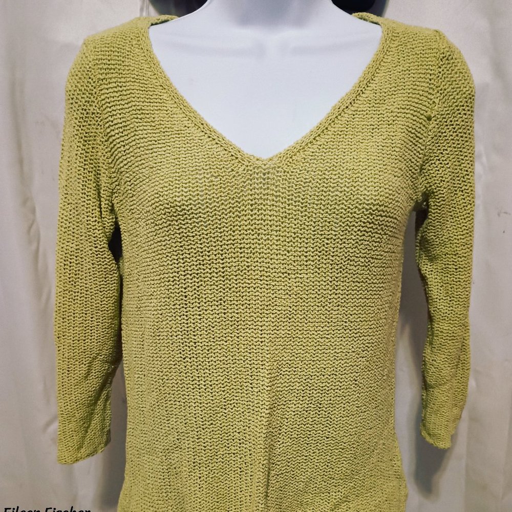 Eileen Fischer knitted silk yellow green  long sleeve top